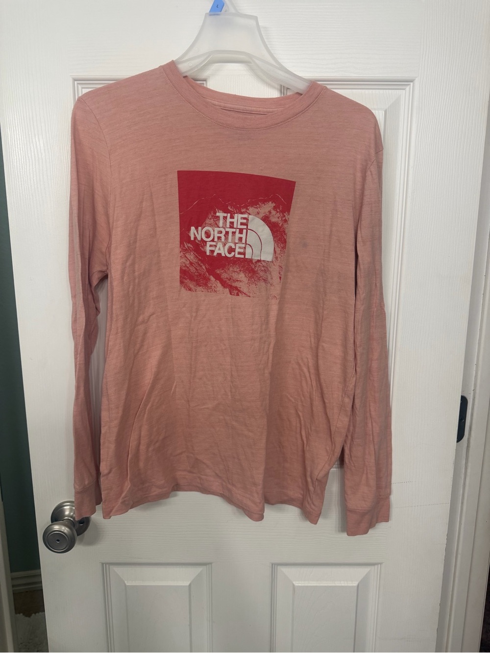 The North Face Long-Sleeve Tee in Pink with Red Logo
